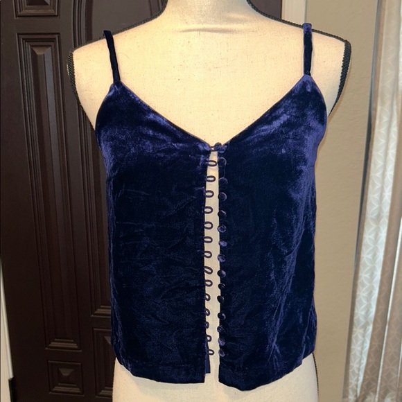 NWT Madewell Deep Blue Purple Velvet Spaghetti Strap V Neck Top - Picture 2 of 8